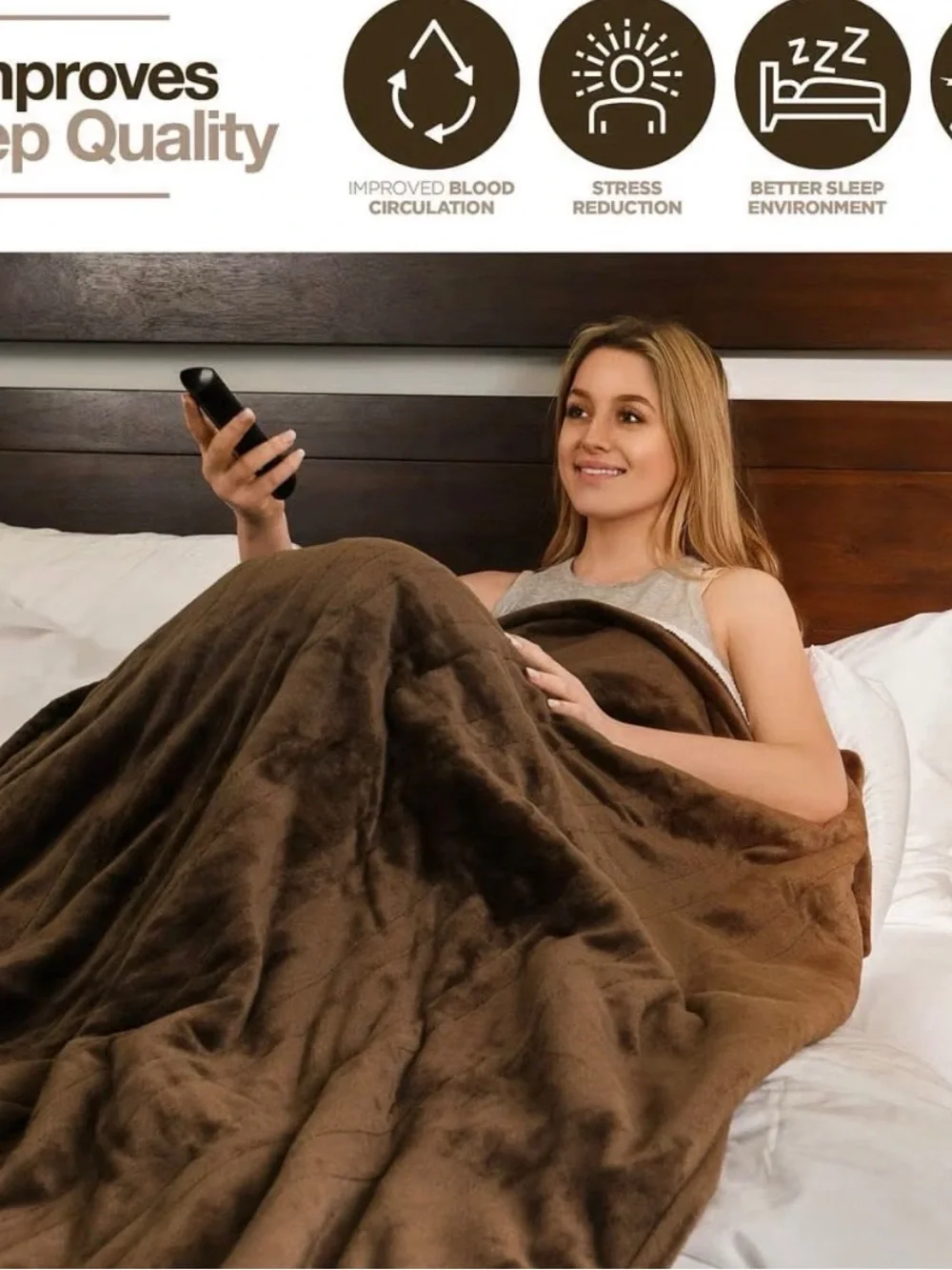 Plush Sherpa Electric Throw Blanket - Brown